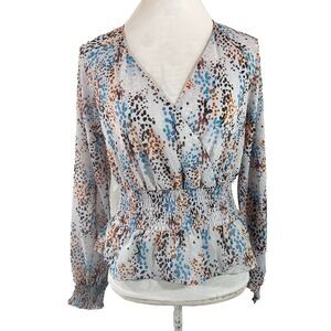 Japna Crop Top Shirt Surplice V Neck Womens Size Small Smocked Long Sleeve